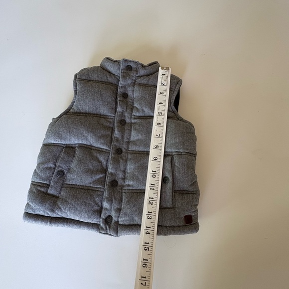 Janie and Jack Kids Herringbone Puffer Vest Grey Lined Snap Front Close Size 3-4 - Picture 10 of 10